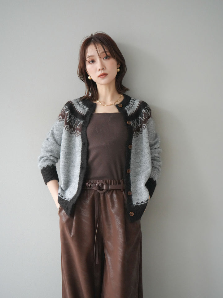 [予約]ノルディック柄ニットカーディガン/gray