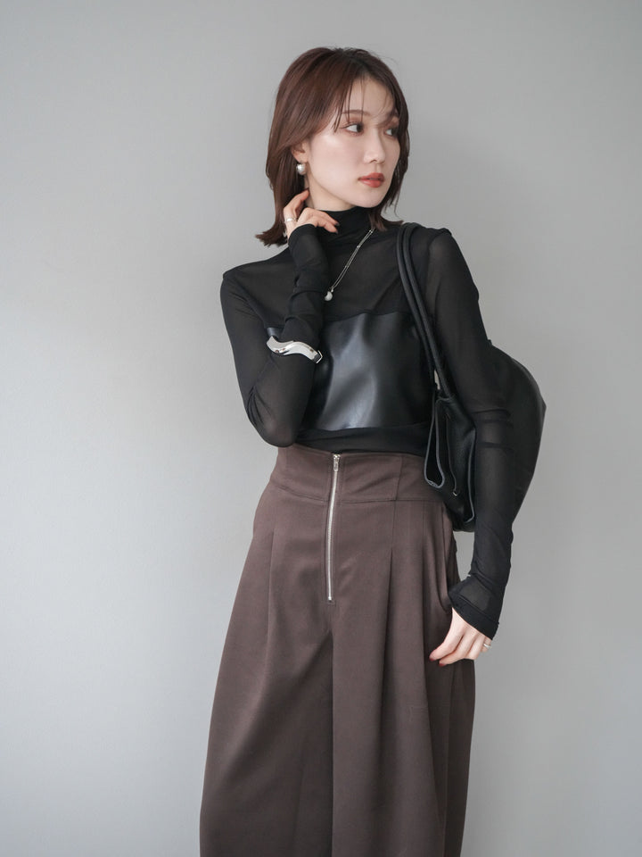 [予約]レザー切替プチネックシアートップス/black