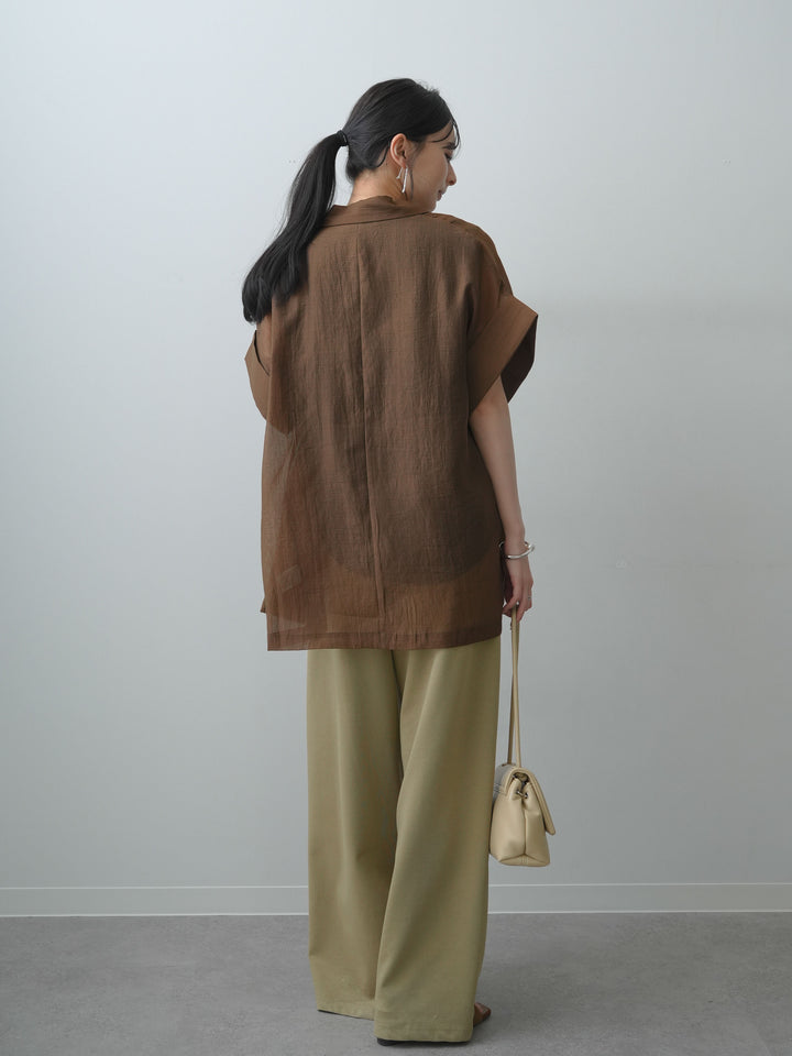 [SET]シアーオーバー半袖ジャケット+ショルダータックノースリーブオーバーTEE+リラックスドレープスウェットパンツ(3set)