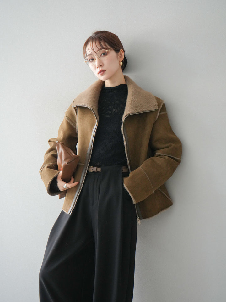 [予約]スタンドカラームートンZIPジャケット/khaki