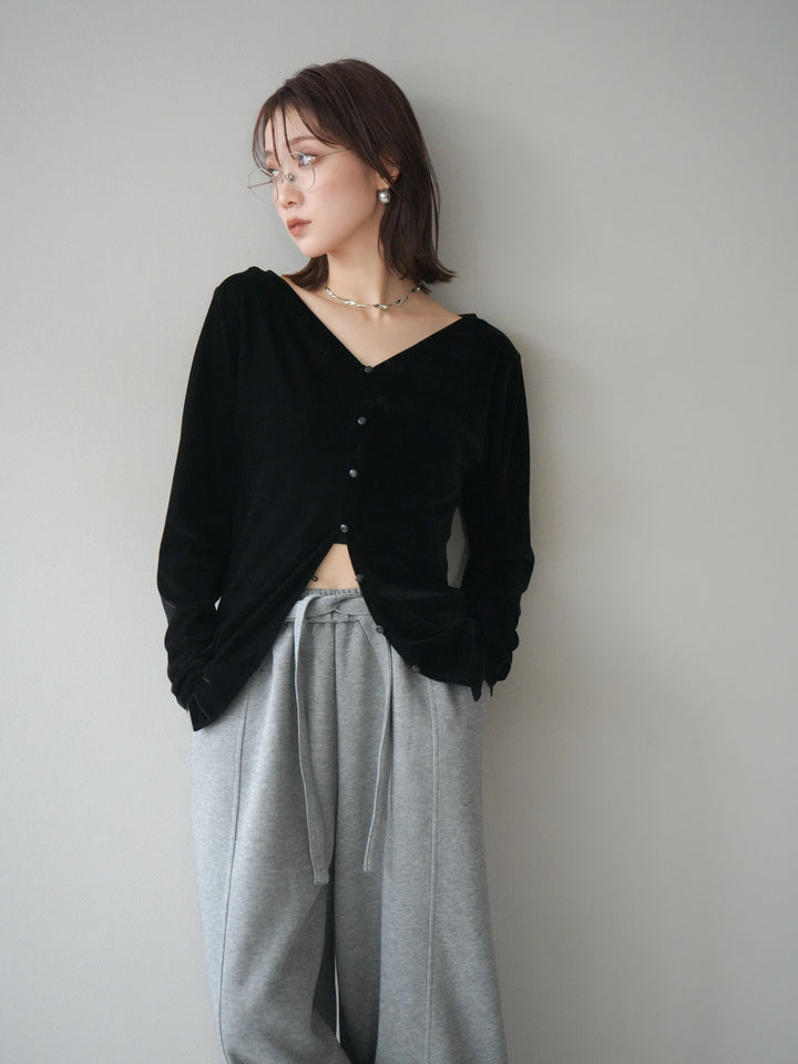 [予約]ベロアカーディガン/black