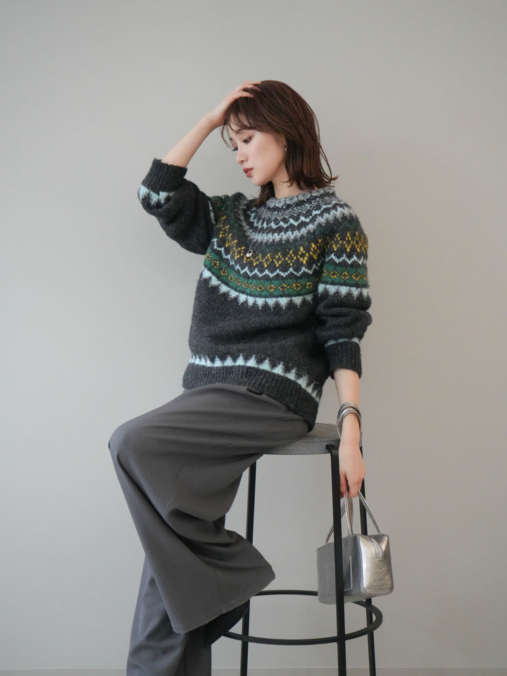 [予約]ウールタッチ求心柄オーバーニットプルオーバー/gray