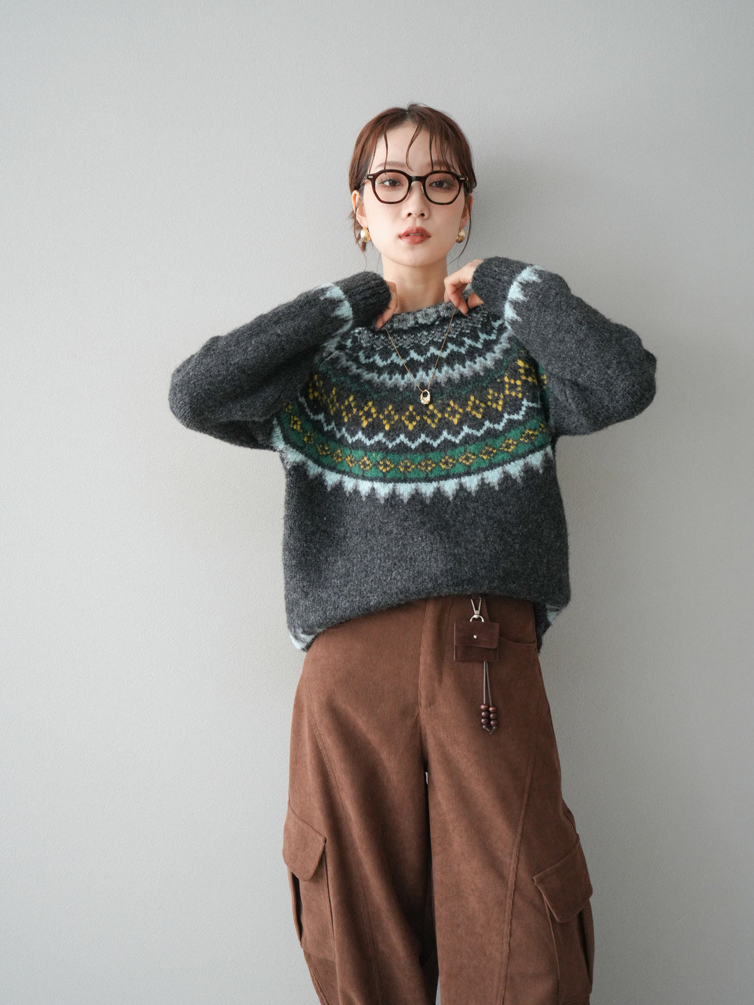 [予約]ウールタッチ求心柄オーバーニットプルオーバー/gray