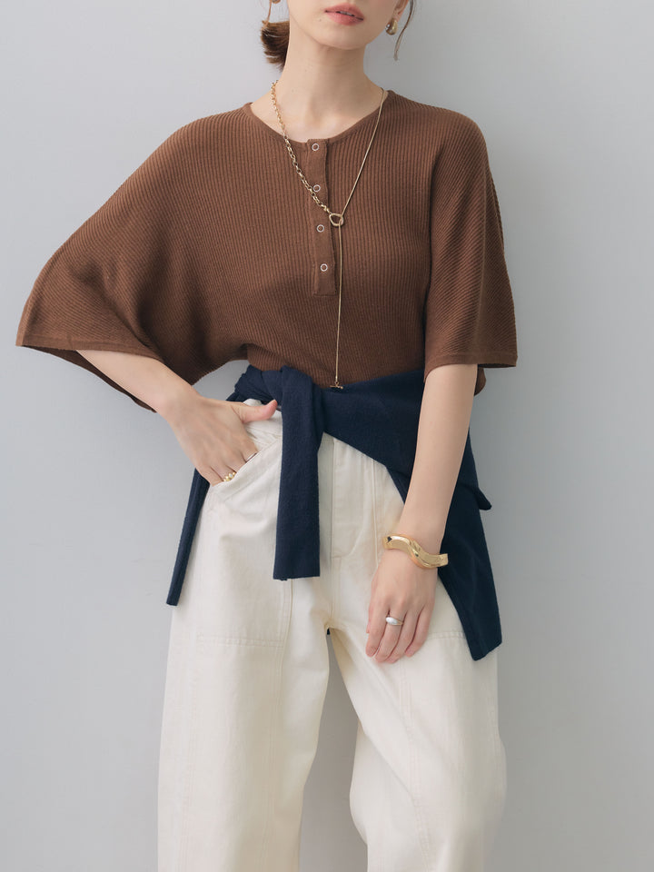 [予約]ヘンリードルマンリブニットトップス/brown