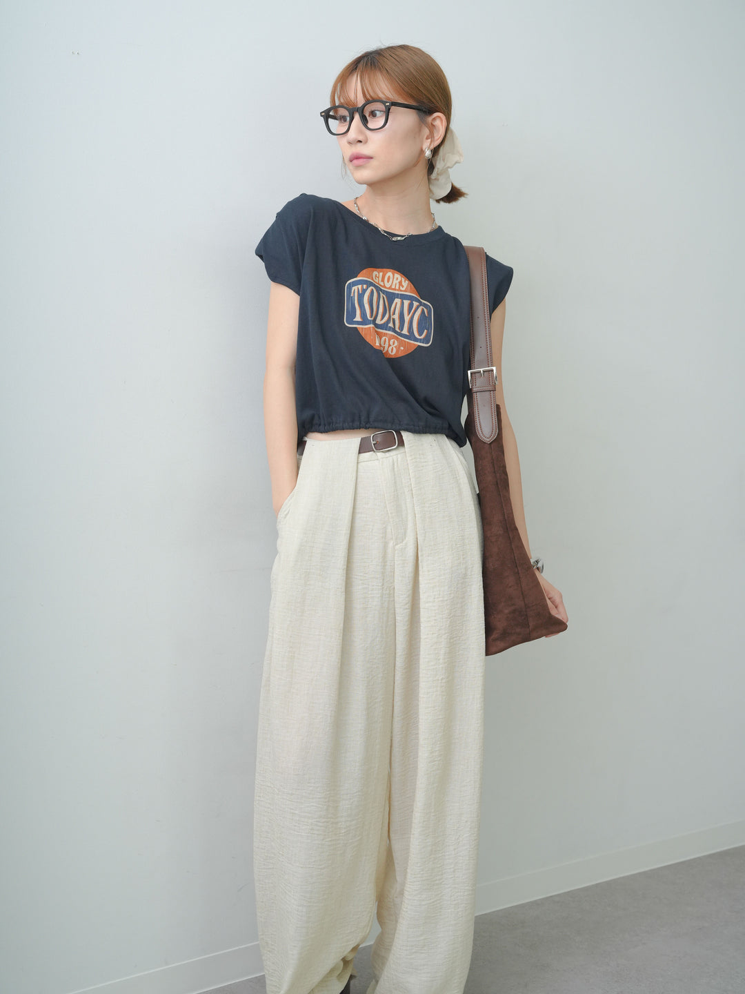 [SET]ヴィンテージロゴドロストTEE+リネンライクベルトループワイドパンツ(2set)