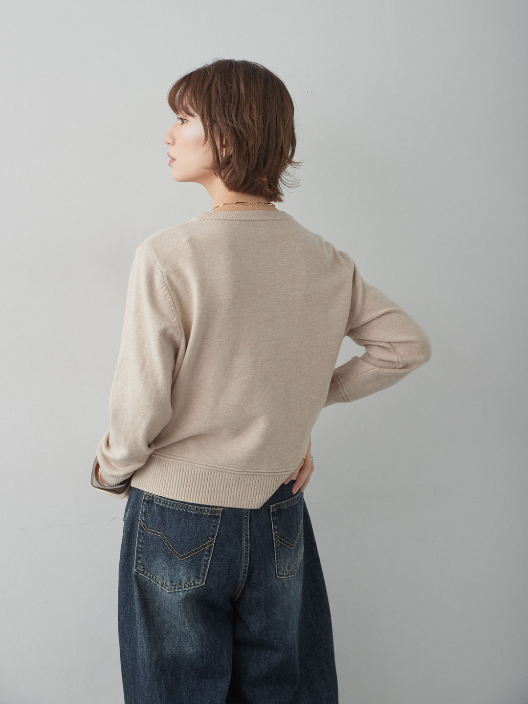 [予約]ゴールドボタンニットカーディガン/beige