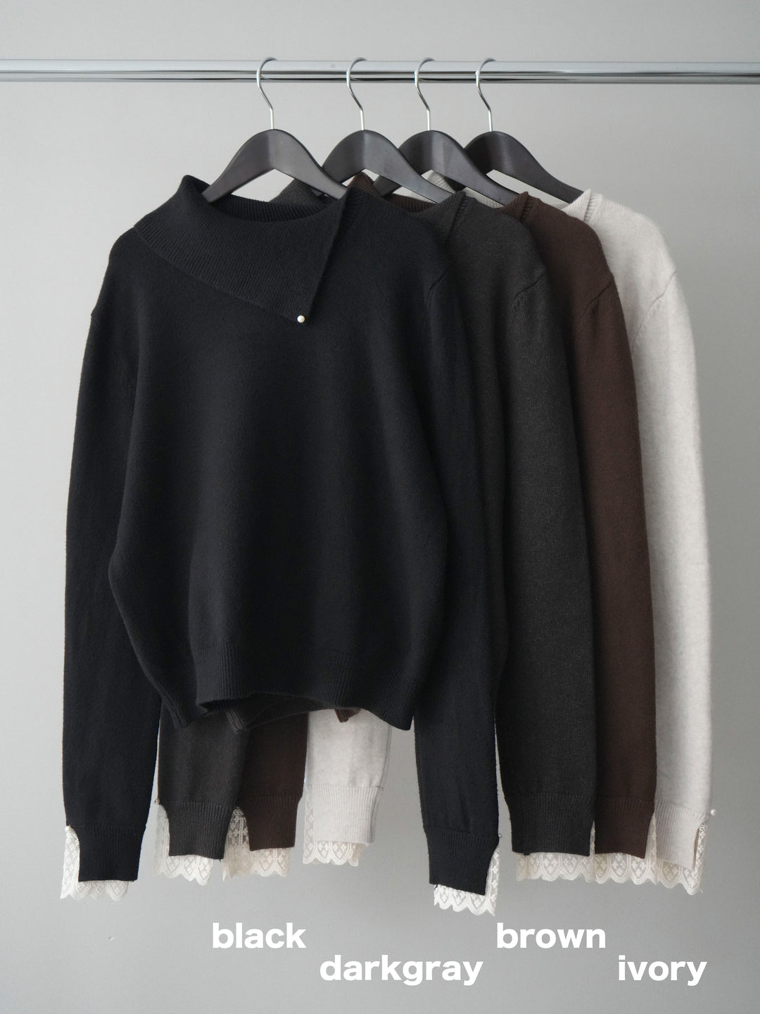 [SET]袖レースパール付き配色ニットトップス+ウールタッチカーブパンツ(2set)