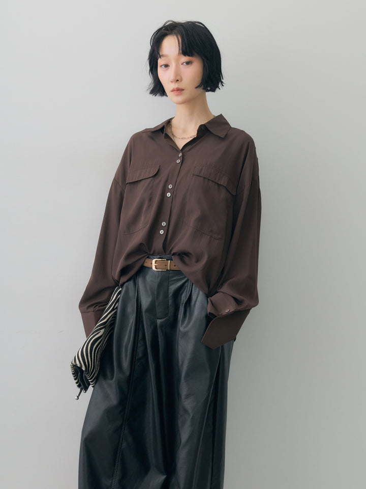 [予約]ドレープダブルポケットオーバーシャツ/brown