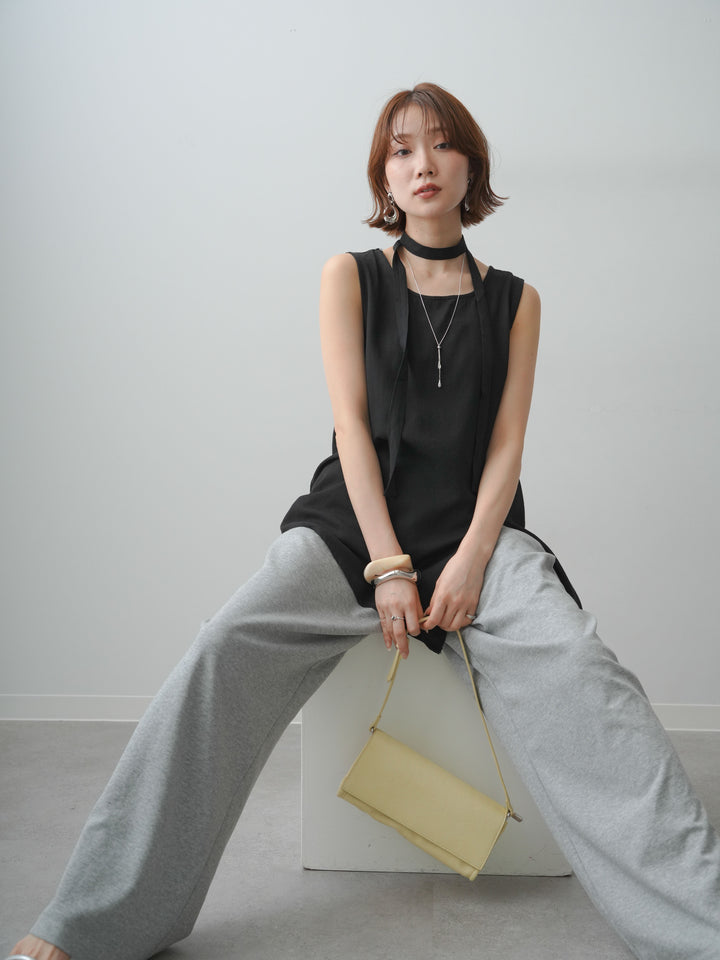 [SET]タイ付アシメヘムノースリトップス+リラックスドレープスウェットパンツ(2set)