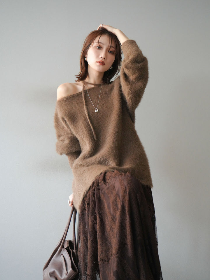 [予約]紐付きシャギーニットプルオーバー/camel