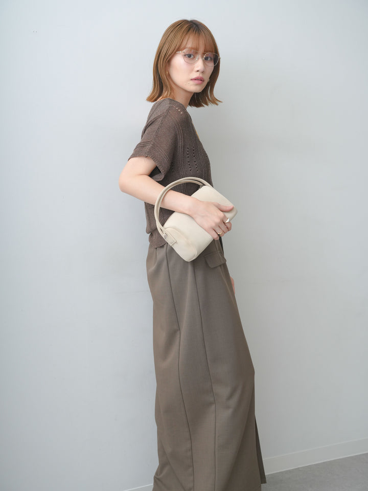 [SET]アイレットサマーニットトップス+クレープデシンフラップ付きストレートスカート(2set)