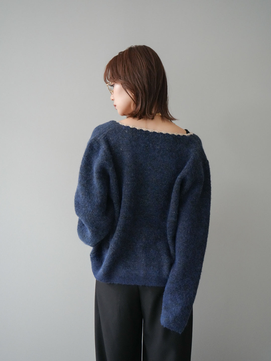 [予約]アンティークフラワージャガードニットカーディガン/navy