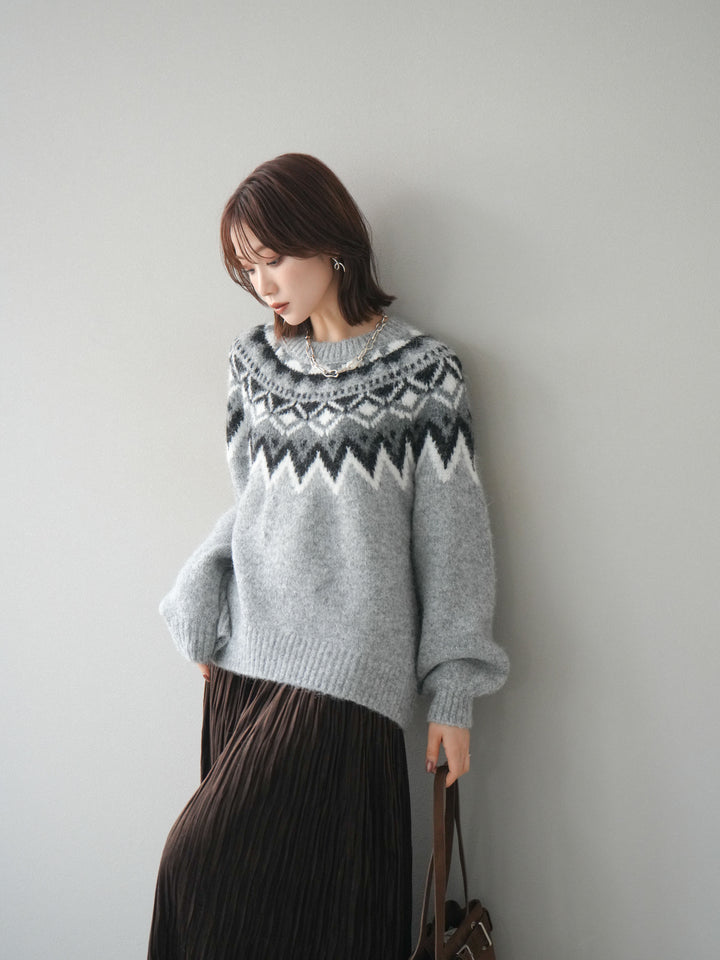 [予約]求心柄オーバーニットプルオーバー/gray