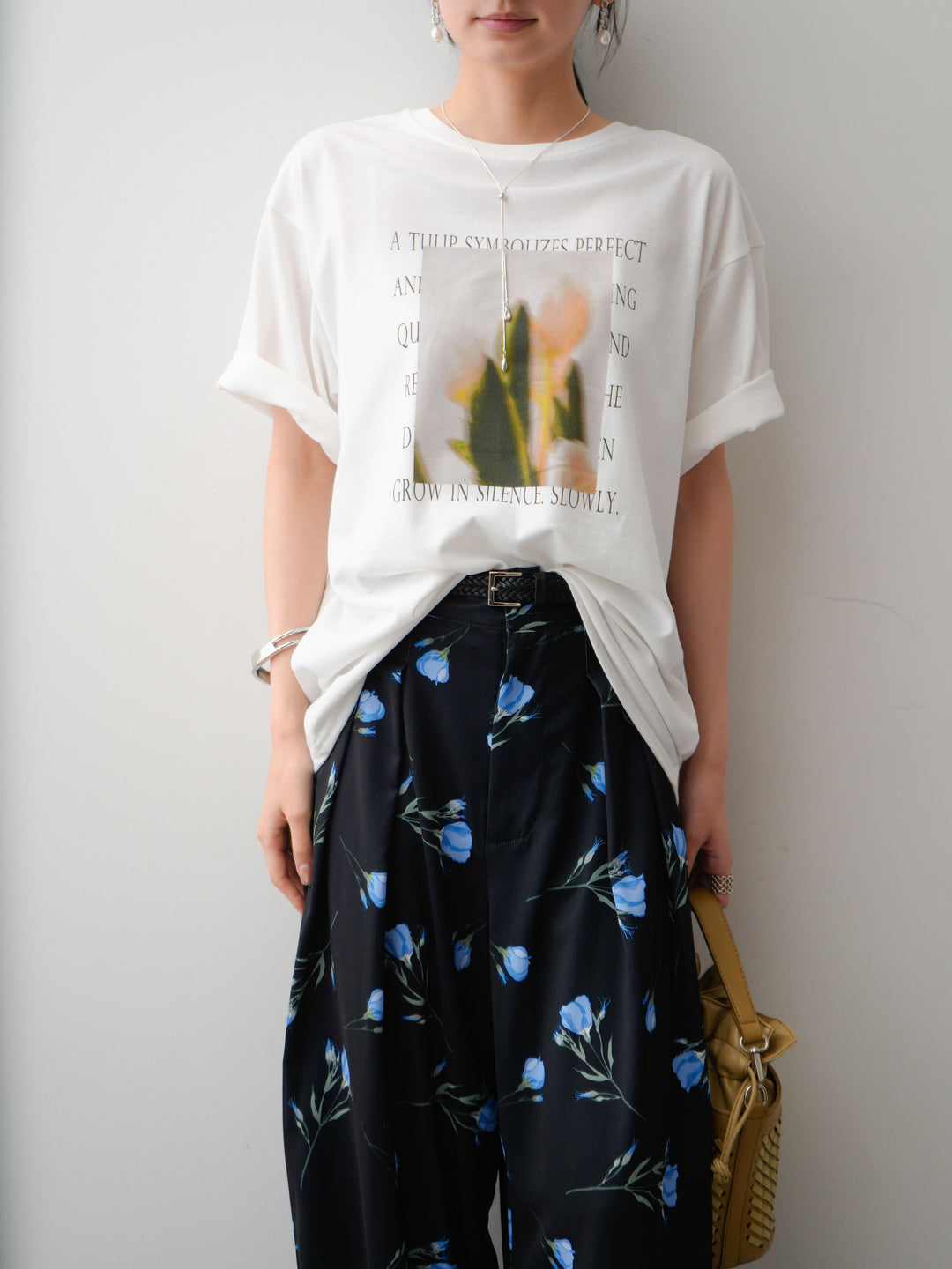 [SET]フラワーフォトTEE+フラワープリントドレープタックパンツ(2set)