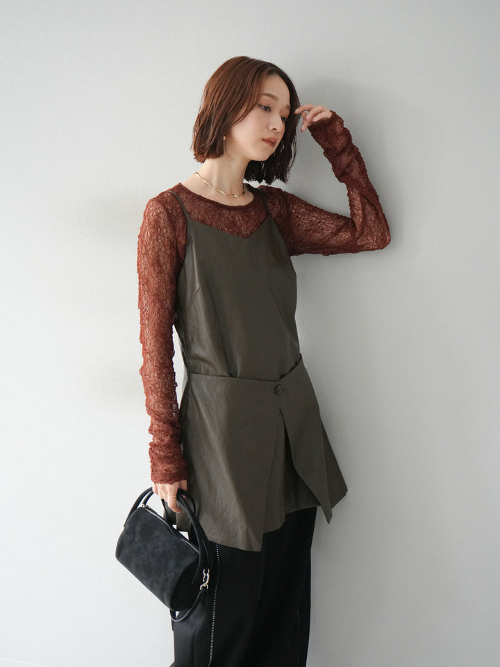 [予約]レイヤードレザーキャミソールチュニック/ブラウン