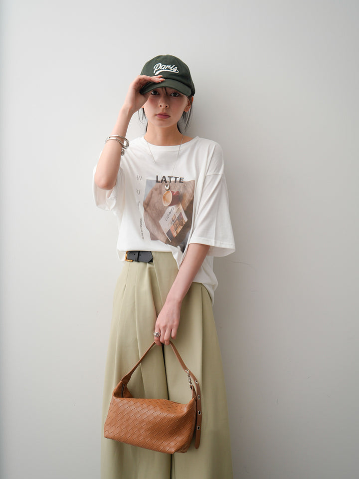 [SET]フォトプリントロゴTEE+アシンメトリーベルトタックワイドパンツ(2set)