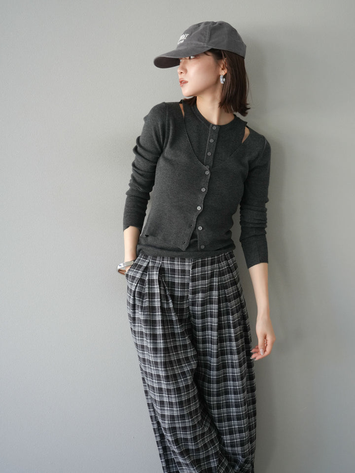 [予約]レイヤードデザインニットカーディガン/チャコール