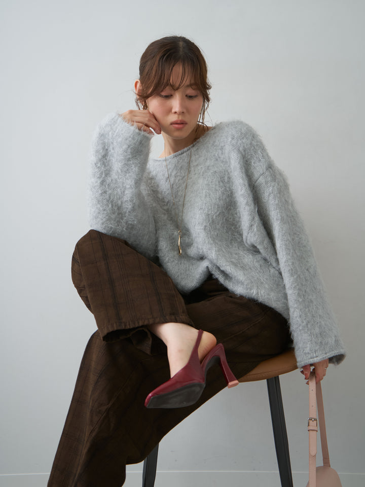 [SET]ボートネックシャギーオーバーニットトップス+選べるアクセセット(2set)