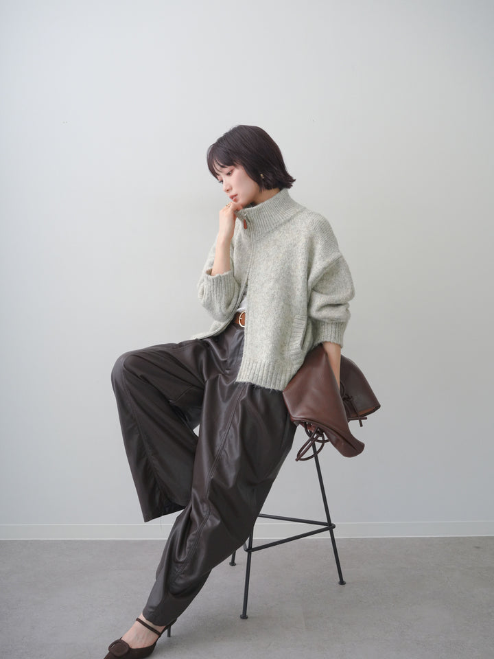 [SET]メランジダブルジップニットブルゾン+カップ付テレコリブベアキャミソール(2set)