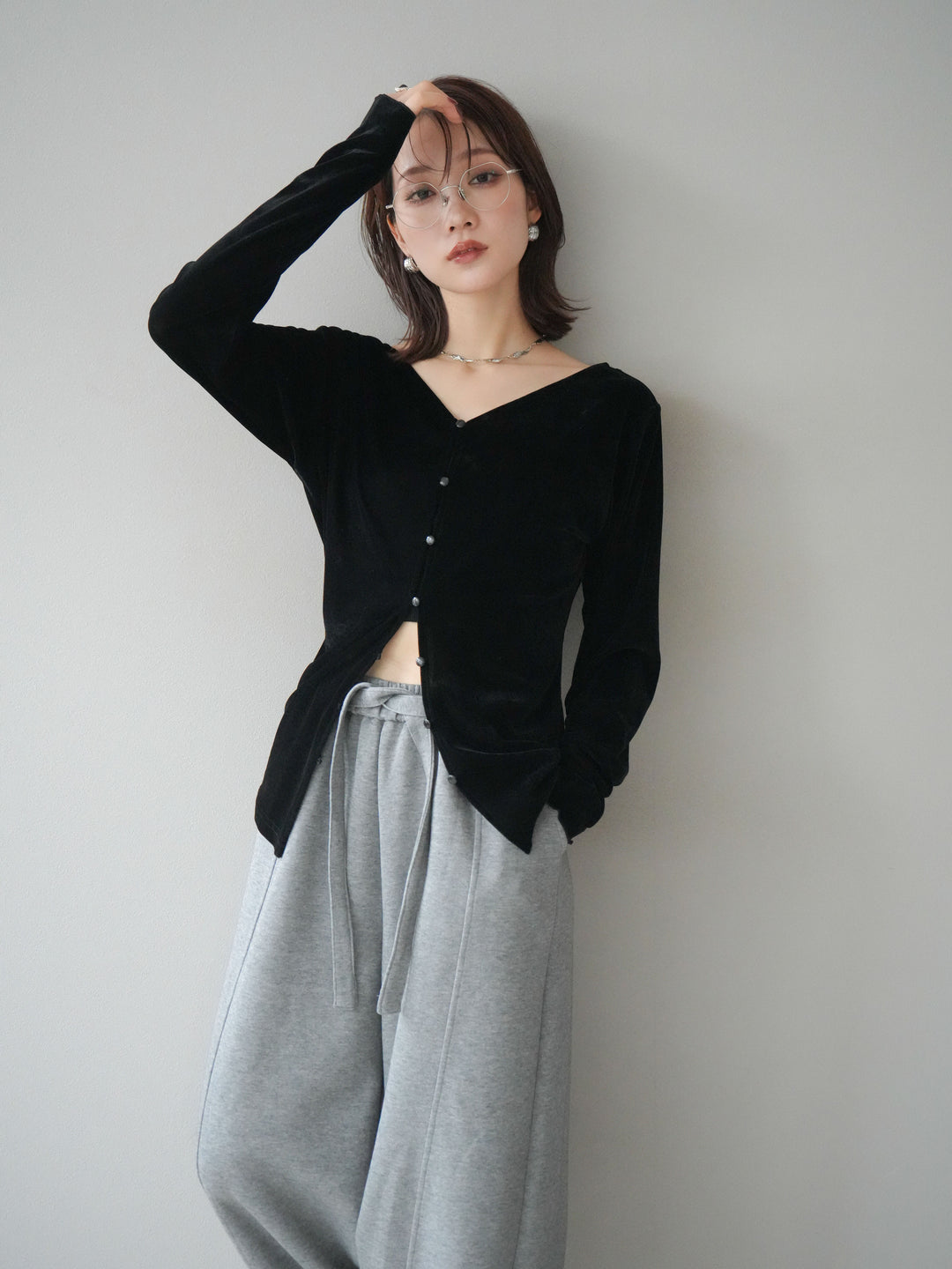 [予約]ベロアカーディガン/black