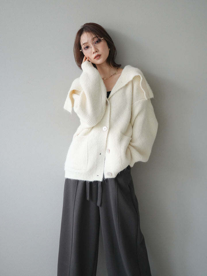 [予約]襟付きボタンオーバーニットカーディガン/ivory