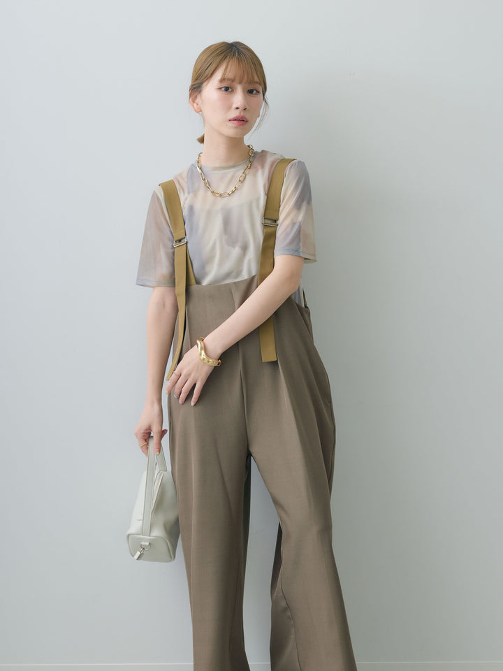 [SET]水彩アートシアーTシャツ+前後2wayドレープワイドオールインワン(2set)