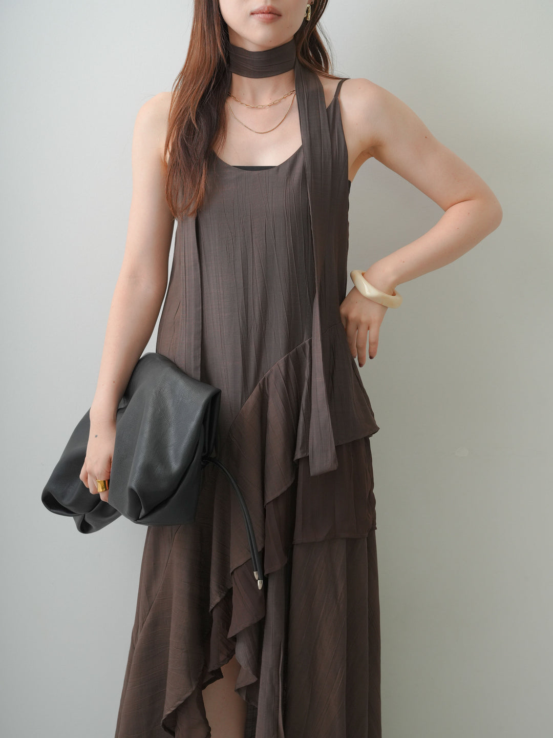 [予約]ラッフルヘムレイヤードキャミワンピース/brown