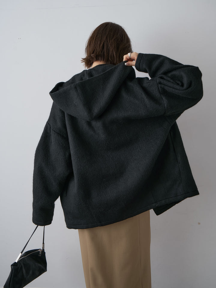 [予約]フードマフ付メランジコート/black