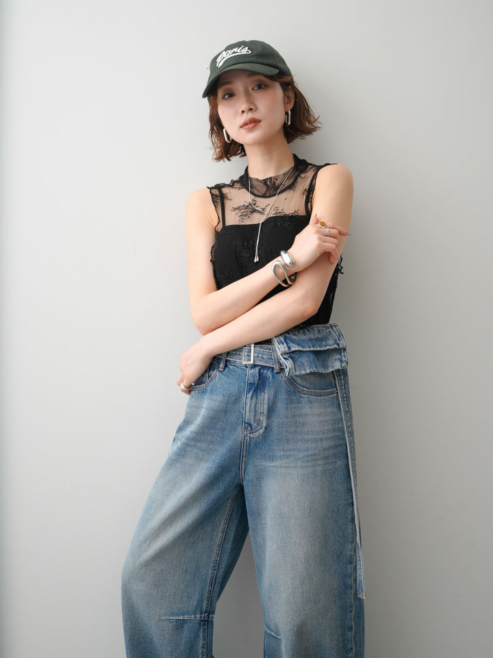 [SET]シースルーストレッチレースノースリトップス+シースルーストレッチレースノースリトップス(2set)