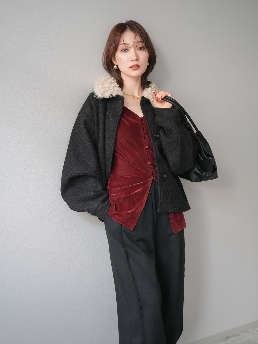 [予約]ロービングボアえりブルゾン/black