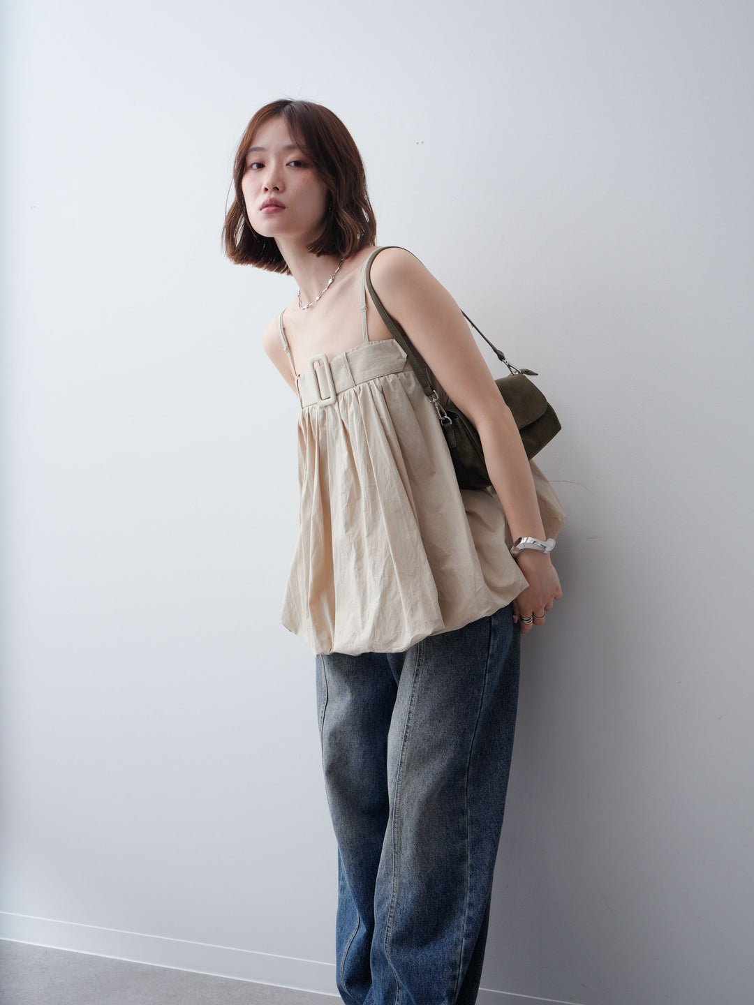 [予約]バックル付バルーンキャミトップス/beige