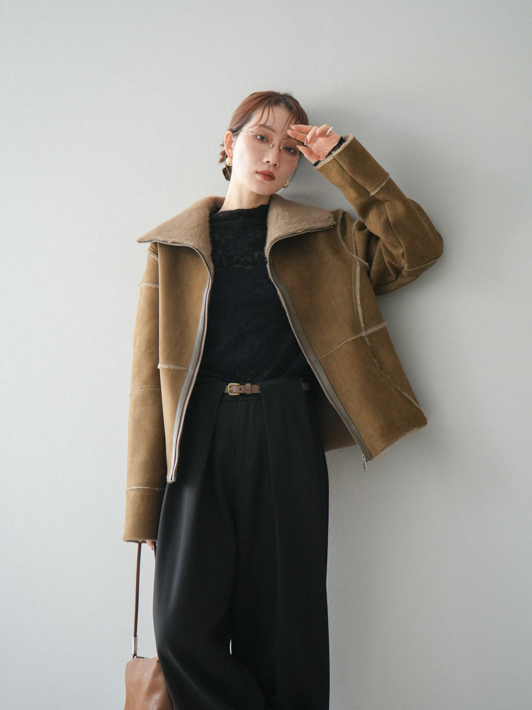 [予約]スタンドカラームートンZIPジャケット/khaki