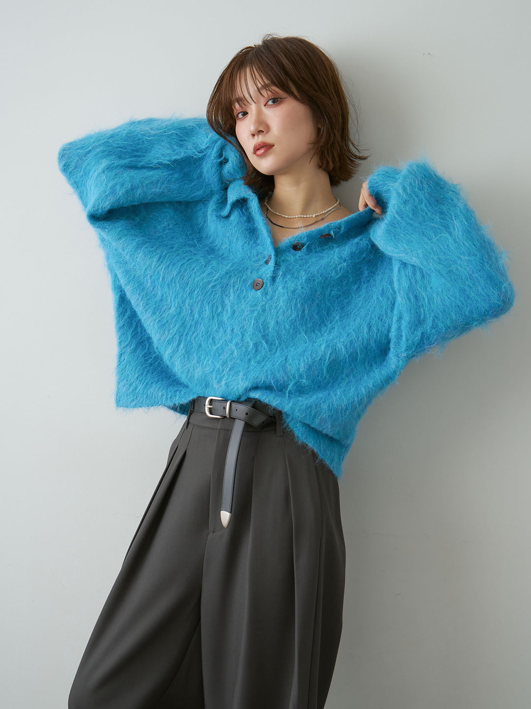[SET]ヘンリーシャギーニットトップス+ヘンリーシャギーニットトップス(2set)