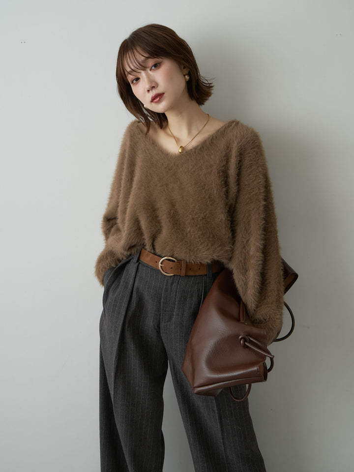 [SET]バックリボンVネックシャギーニットトップス+バックリボンVネックシャギーニットトップス(2set)