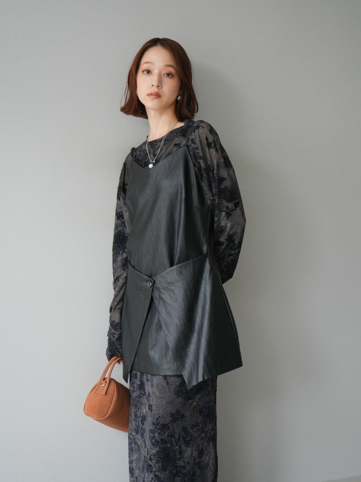 [予約]レイヤードレザーキャミソールチュニック/ブラック