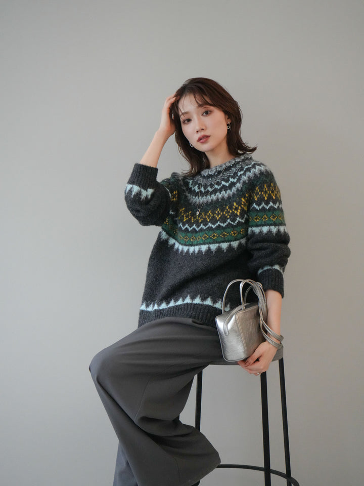 [予約]ウールタッチ求心柄オーバーニットプルオーバー/gray