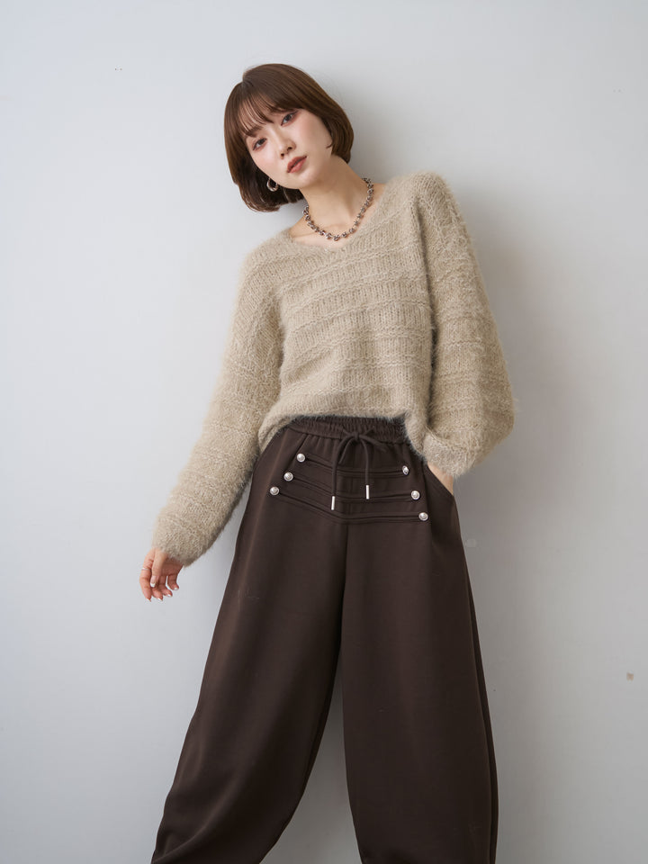 [SET]ボーダー編みラメニットトップス+選べるアクセセット(2set)