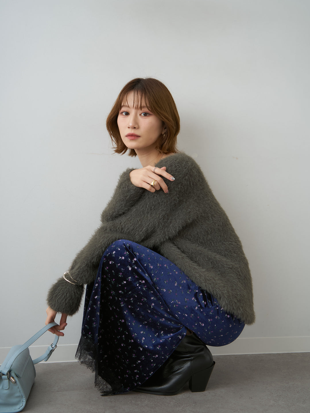 [予約]シャギーVネックニットトップス/khaki
