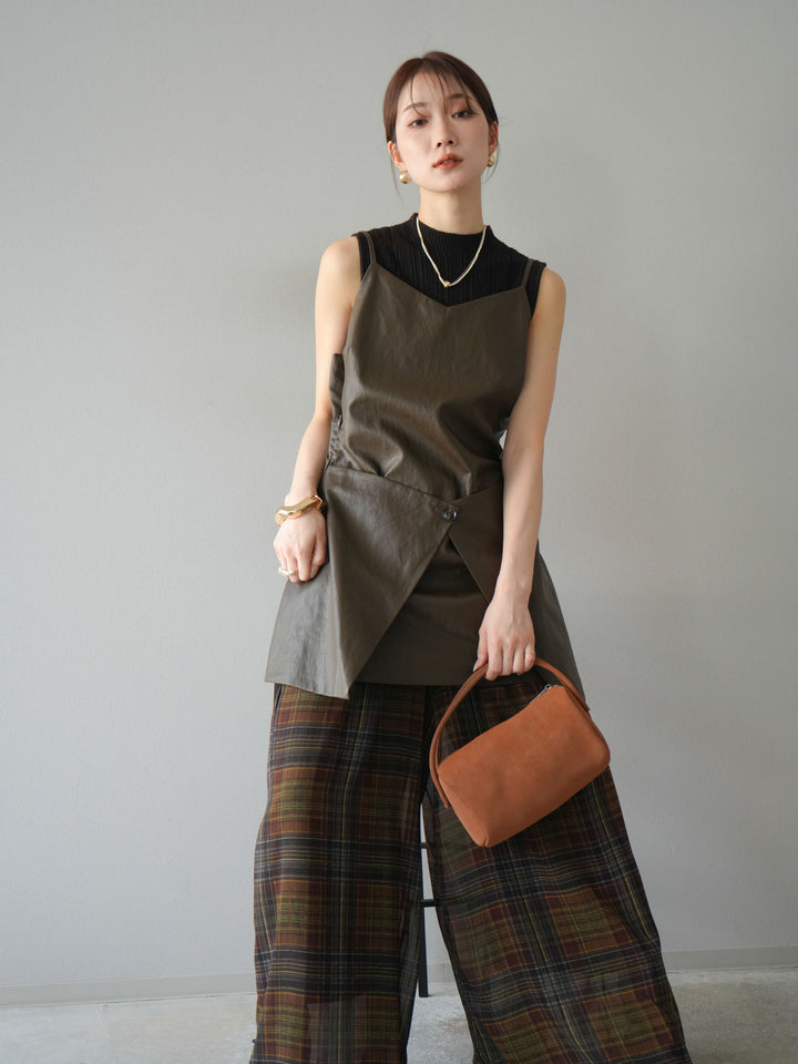 [予約]レイヤードレザーキャミソールチュニック/ブラウン