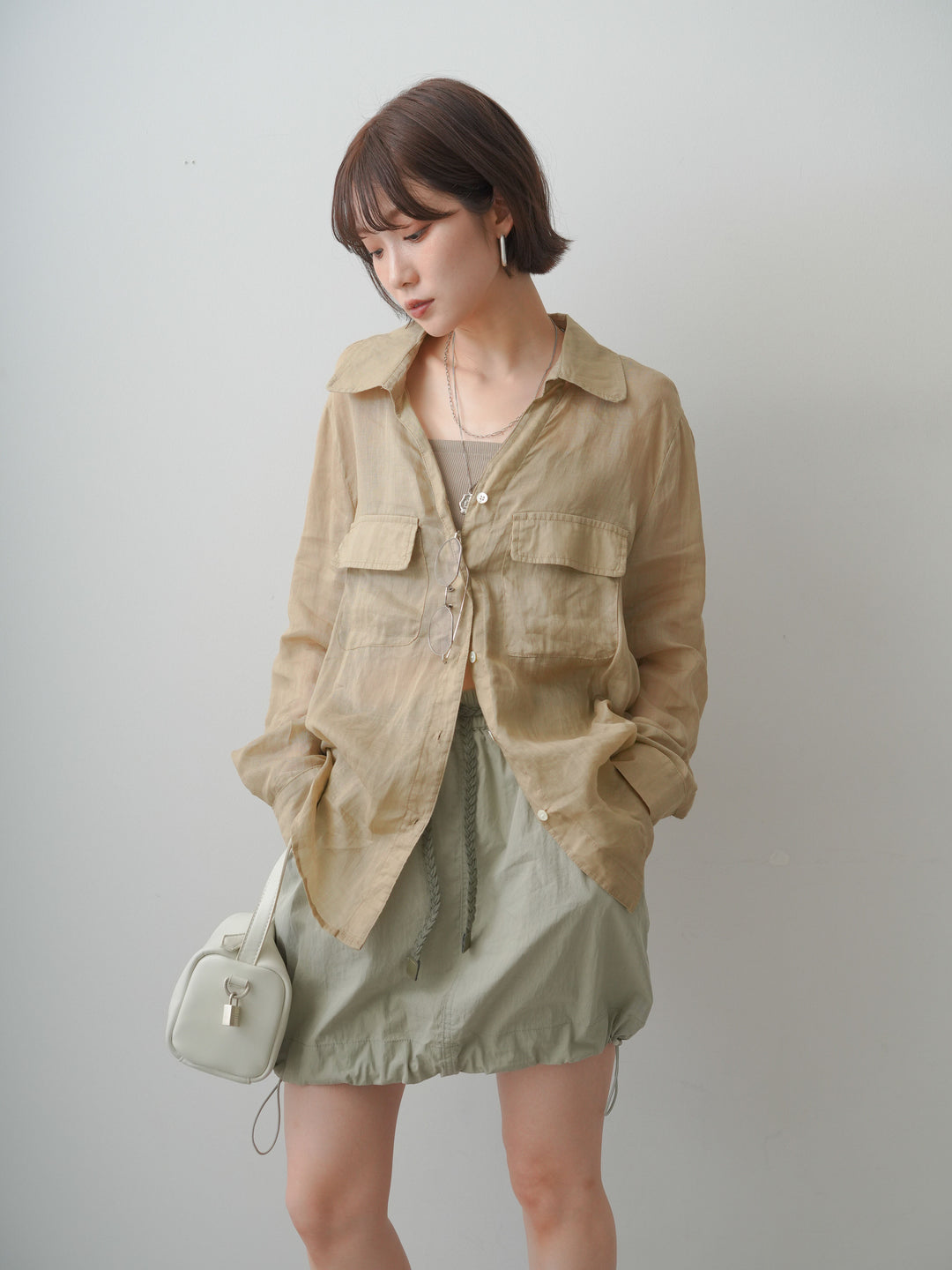 [予約]シアーWポケットオーバーシャツ/beige
