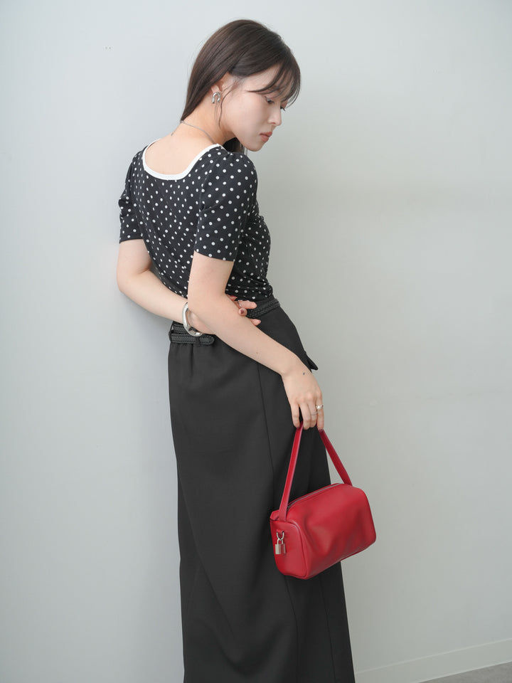 [SET]前後2wayドットバイカラーパイピングTEE+クレープデシンフラップ付きストレートスカート(2set)