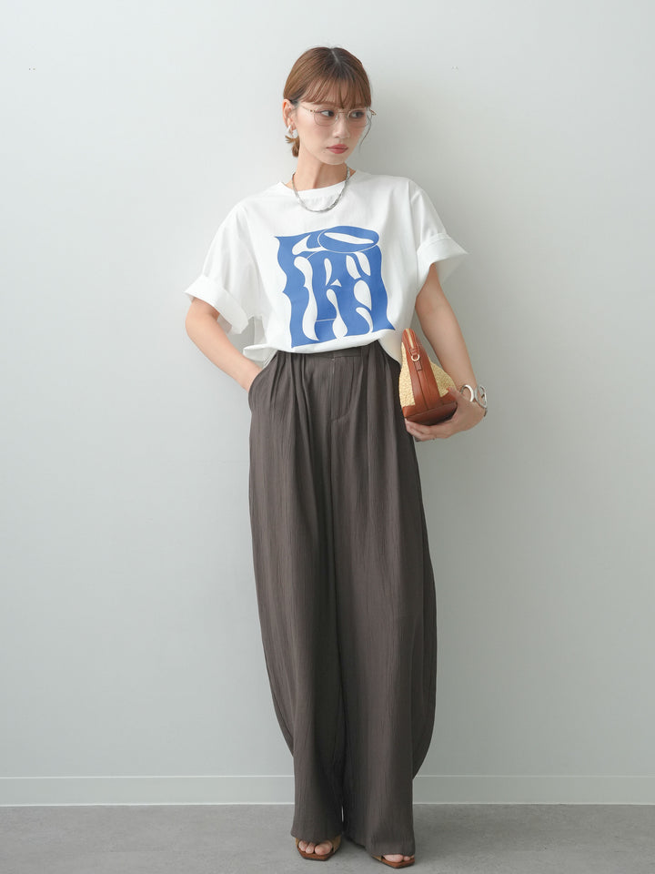 [SET]クールタッチアートロゴオーバーTEE+ベルト付ワッシャーライトワイドパンツ(2set)