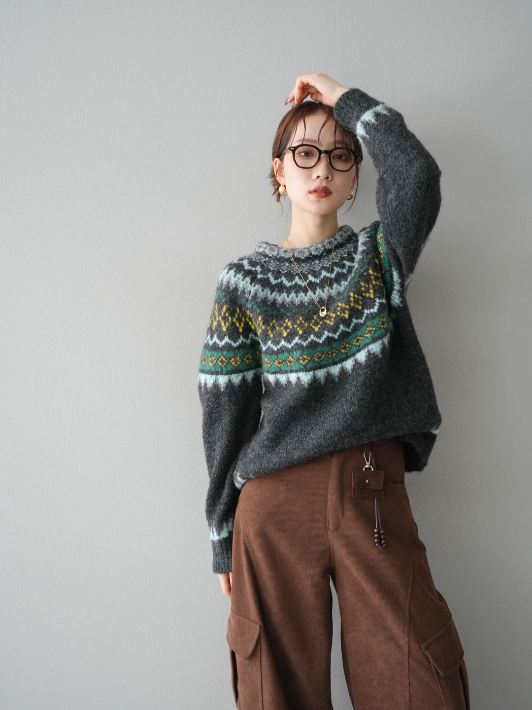 [予約]ウールタッチ求心柄オーバーニットプルオーバー/gray