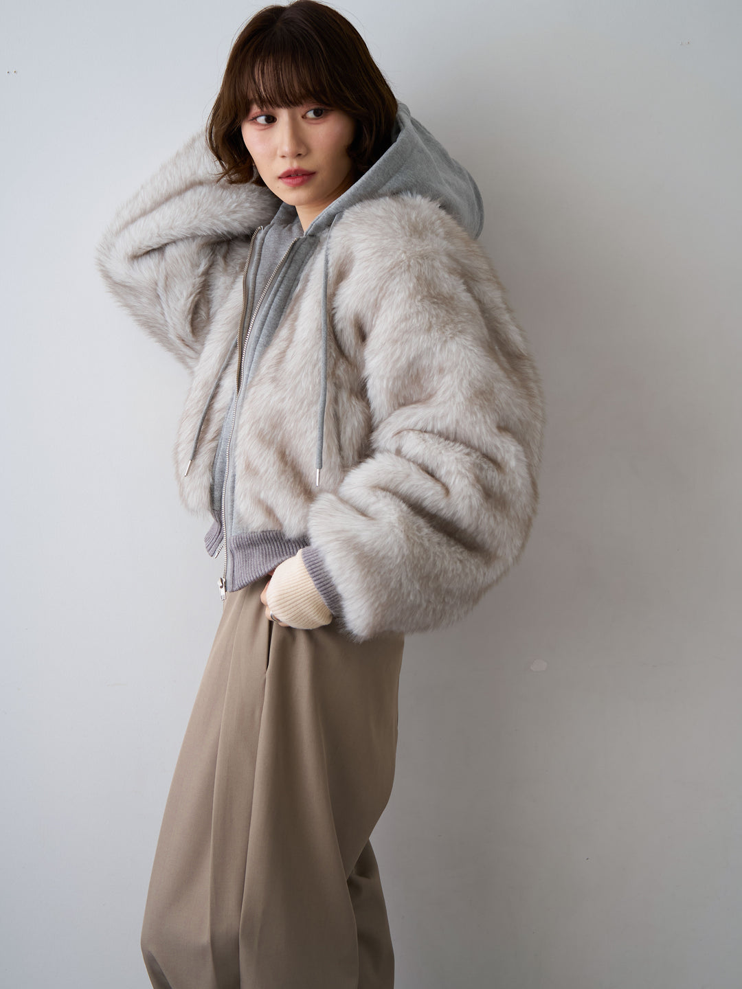 [SET]スウェットファードッキングフードブルゾン+ツイルタックワイドパンツ(2set)