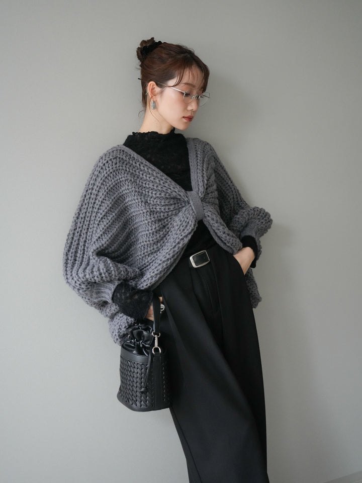 [SET]ローゲージ畦編みドルマンニットボレロ+選べるアクセセット(2set)