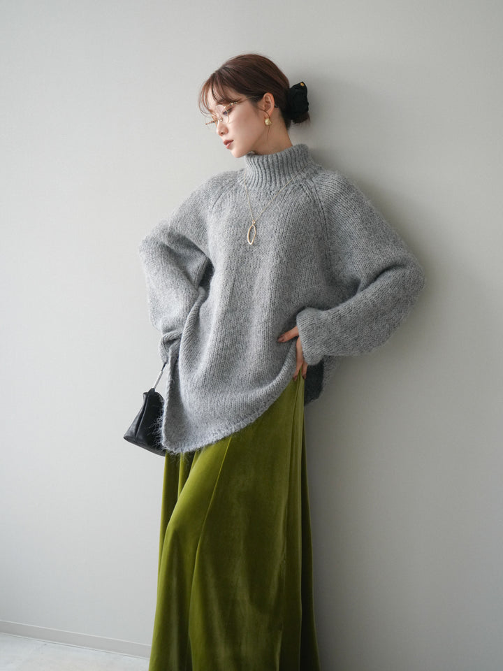 [予約]アシンメトリーハイネックニットプルオーバー/gray