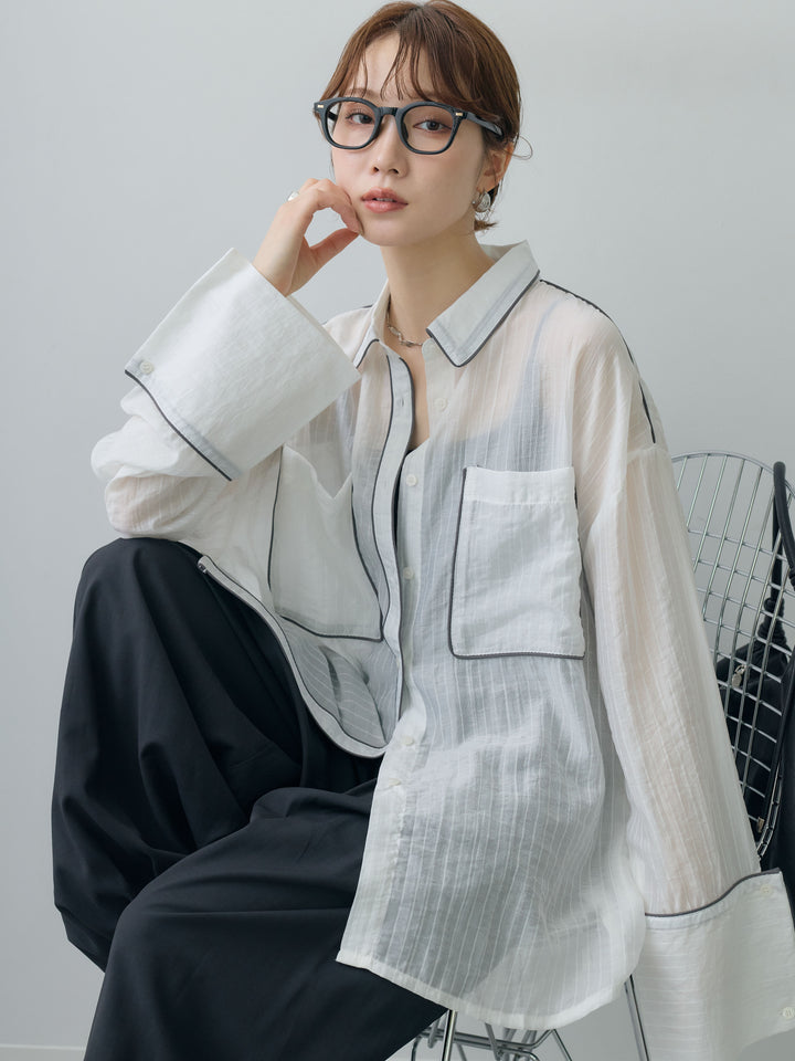 [予約]バイカラートリムオーバーストライプシャツ/offwhite