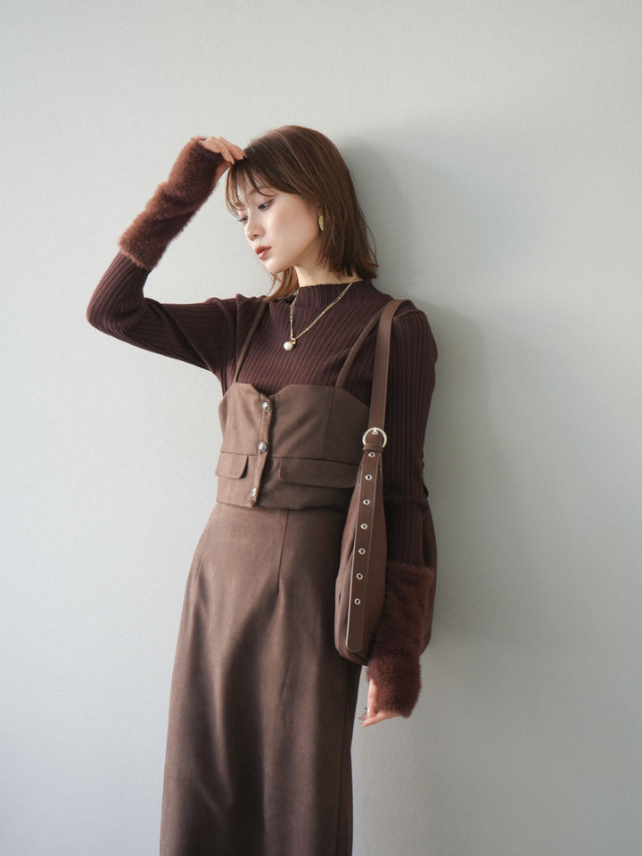 [SET]スウェードビスチェ+スウェードIラインスカート(2set)