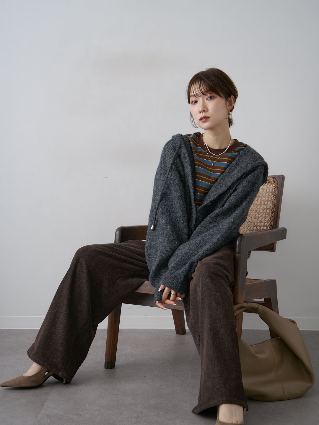[SET]アルパカタッチソフトリブフードニットトップス+アルパカタッチソフトリブフードニットトップス(2set)