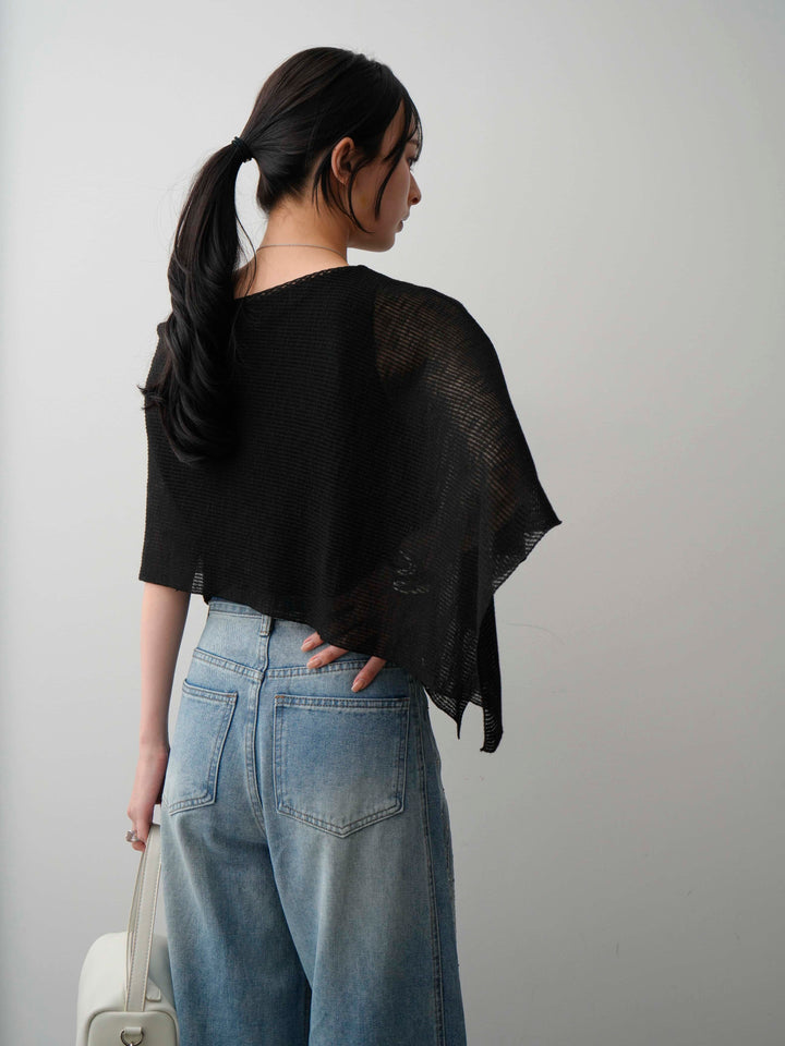 [予約]アシメケープリブノースリニットトップス/black